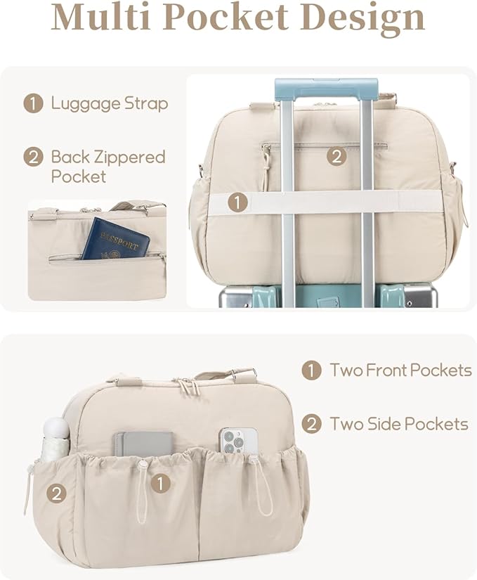 Carry On Duffle Bag with 15.6 Inch Laptop Compartment, Gym Bag for Women with Wet Pocket, Shoe Bag and Toiletry Pouch, Personal Item Travel Duffel Weekender Overnight Bags, Khaki