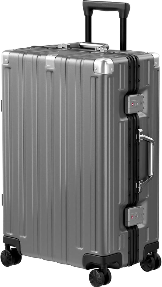 Krute Zipperless Luggage 24 Inch Aluminum Frame Suitcase with Spinner Wheels PC+ABS Hardide Checked Luggage TSA Approved