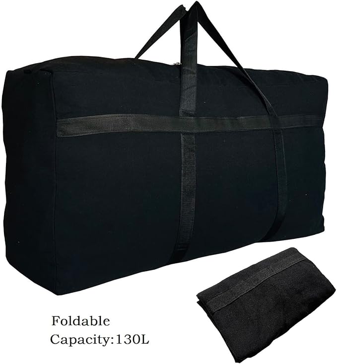 Extra Large Storage Canvas Duffle Bag for Travel, Black Oversized Giant Big Traveling Duffle Bag