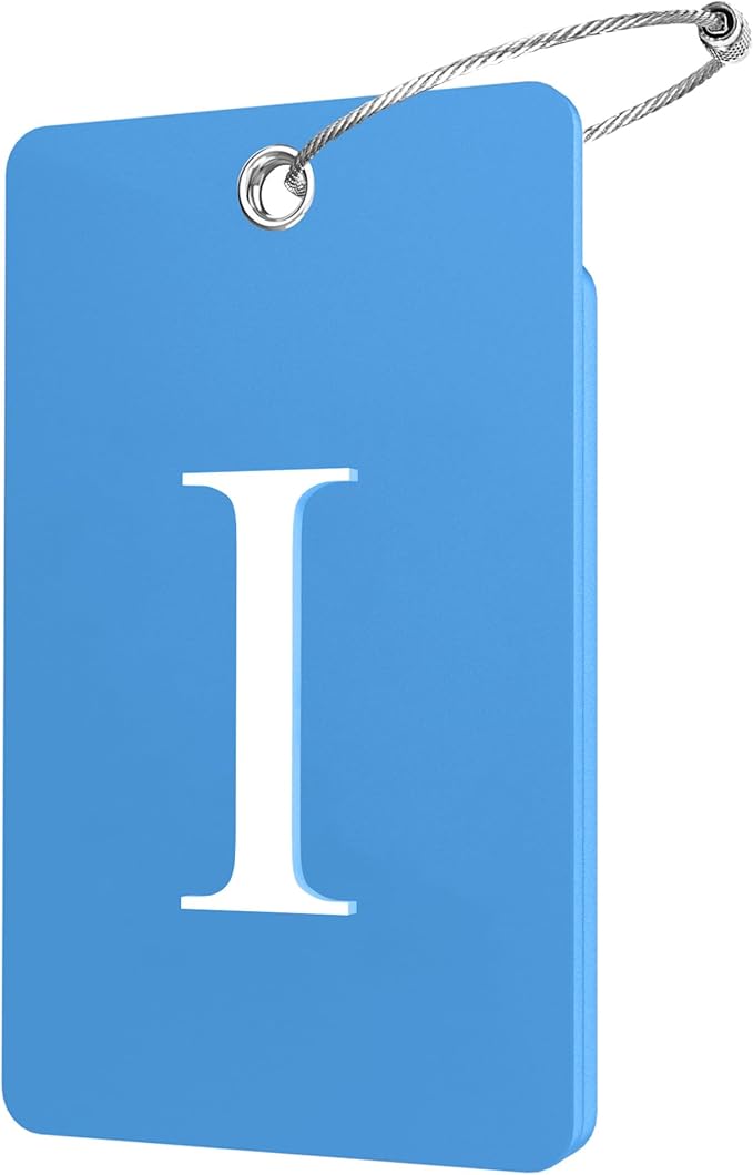 Gostwo 2 Pack Luggage Tags for Suitcases, 26 Initial Letter Travel Luggage Baggage Identification Labels ID Tag Fully Bendable Tags with Stainless Steel Loop (Blue) (Letter I)