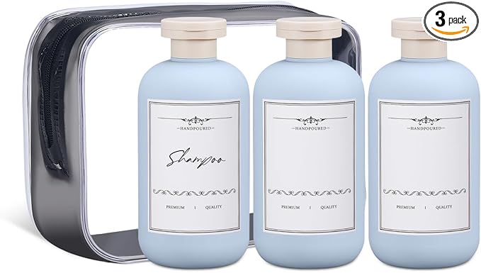 ASEVAT 6.7 oz Plastic Squeeze Bottles for Shampoo, Travel Containers for Toiletries, Leak Proof, Refillable for Lotion, Cream and Liquids (3 Pcs)
