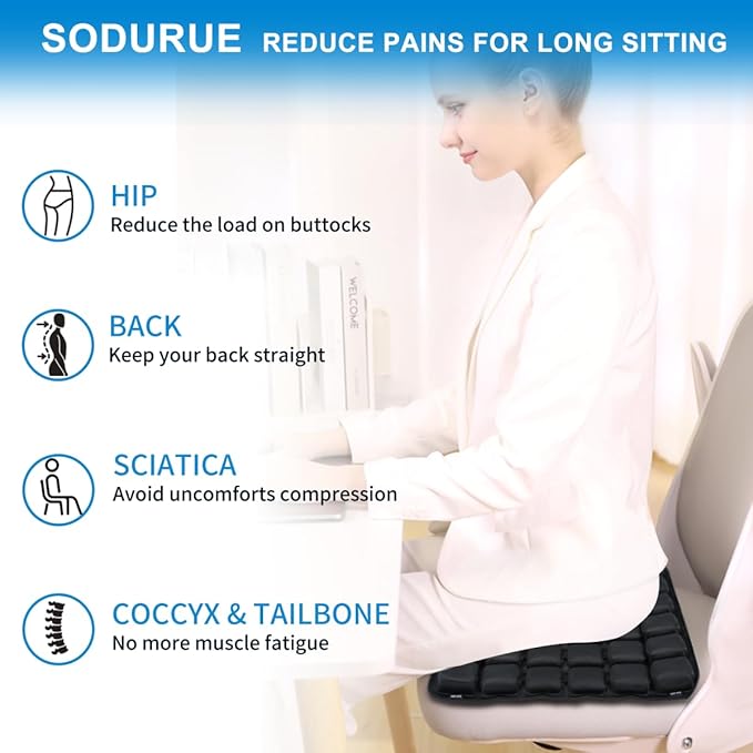 Sodurue Travel Cushion Airplane Seat,Airplane Seat Cushion for Long Flights,Press Type Air Inflatable Wheelchair Seat Cushion for Car,Office,Stadium,Ergonomic Comfort Support,Heavy Duty (36 Air Bag)