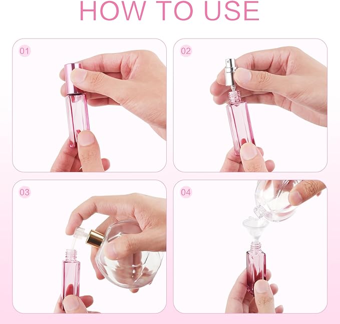 YOCASII Glass Travel Perfume Bottle Refillable, 10ml Perfume Bottles, Pocket Perfume Spray Bottle Atomizer, 4PCS Refillable Perfume Bottle for Travel