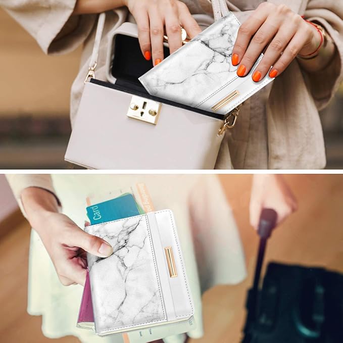 Passport Holder Cover,Traveling Passport Case Marble Passport Wallet for Women,White Marble