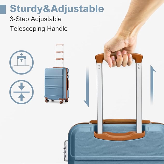 Kono 24 Inch Luggage Suitcase with Spinner Wheels TSA Lock Lightweight PC+ABS Hardside Medium Checked Luggage Durable Rolling Suitcase Apricot Blue