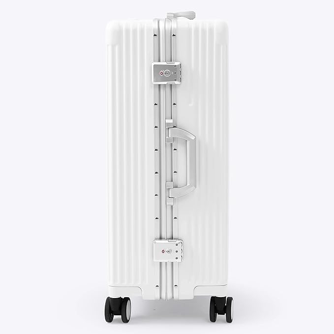 Nobl Travel Zipperless Check In Suitcase - Aluminum Frame, Medium Check In luggage 27x17.5x10.4 Airline Approved by Noble Travel - Polycarbonate Shell - TSA Locks, 360° Spinner Wheels - Ivory