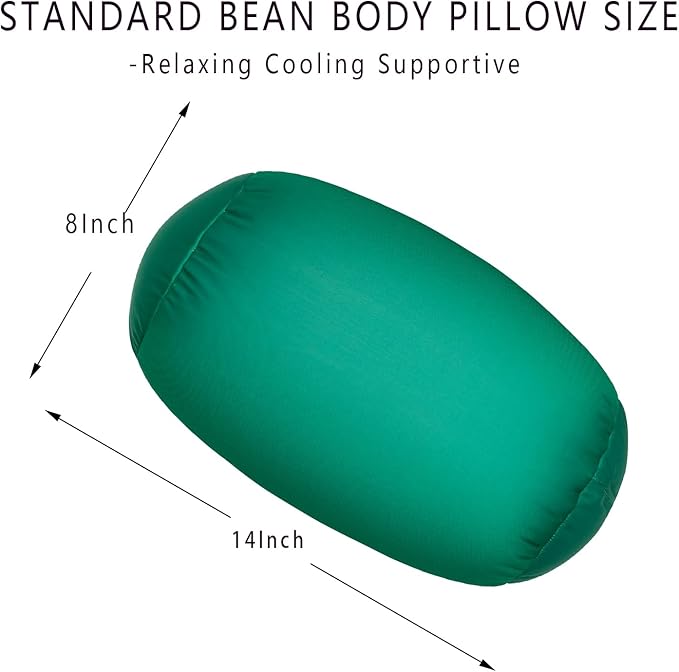 Squishy Microbead Neck Pillow, 7Inch x 12Inch Soft Travel Body Bed Pillow Bean Pillow for Kids Adult Chair Sleeping Car Seat, Fun Dormroom (Grass Green)