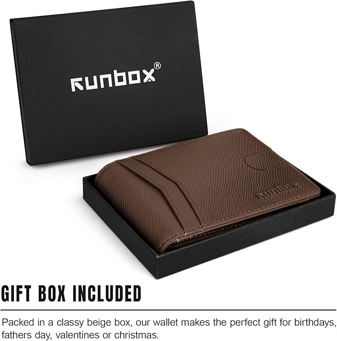 RUNBOX Wallet for Men Slim Rfid Leather 2 ID Window With Gift Box | Slim, Rfid, 2 ID Window, With Gift Box, Slim, Rfid