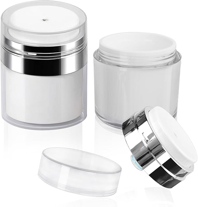2Pack 100ml Airless Pump Jar - 3.5 Oz Moisturizer Pump Dispenser, Travel Lotion Container Vacuum Bottle for Skincare, Thick Moisturizer