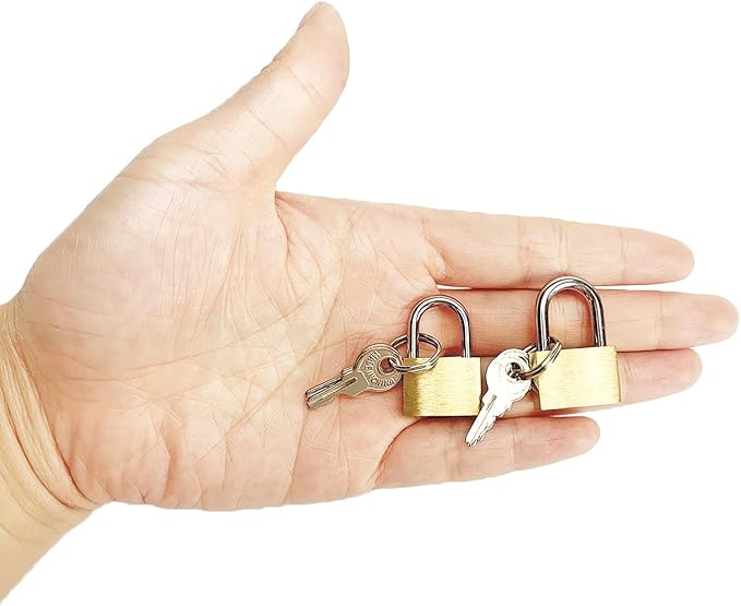 2 Pcs Small Solid Brass Locks with Keys, 20mm + 25mm Mini Key Locks, for Luggage, Backpack, Gym Locker, Jewelry Box (20-25mm)