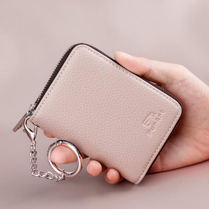 FurArt Zipper Wallet Women, RFID Blocking Credit Card Wallet, Business Card Holder, Compact Size KeyChain Wallet