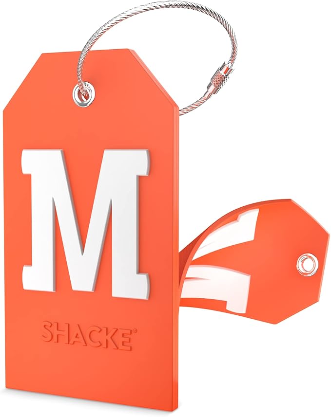 Shacke Initial Luggage Tag with Full Privacy Cover and Stainless Steel Loop – (Letter M)