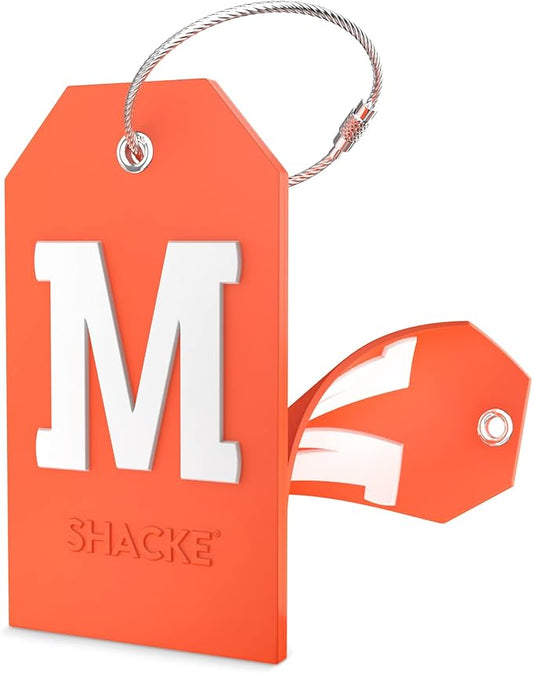 Shacke Initial Luggage Tag with Full Privacy Cover and Stainless Steel Loop – (Letter M)
