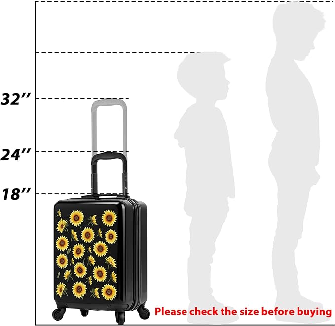 Redbaker 17 Inch 6 Pcs Kids Luggage Set Kids Rolling Luggage Double Pattern Suitcase for Boys Girls (Black Yellow, Sunflower Style)