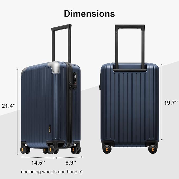 LEVEL8 Carry on Luggage Airline Approved, Hardshell Suitcases with Spinner Wheels, Lightweight PC Luggage, 20 inch, Blue