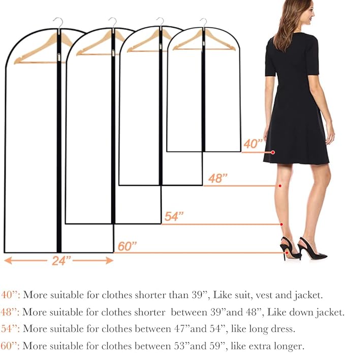 Clear Garment Bags for Hanging Clothes Travel (Set of 6) Suit Bags for Closet Storage Clothes Storage Bags Closet Cover for Open Closet with Zipper for Coats, Jackets, Shirts