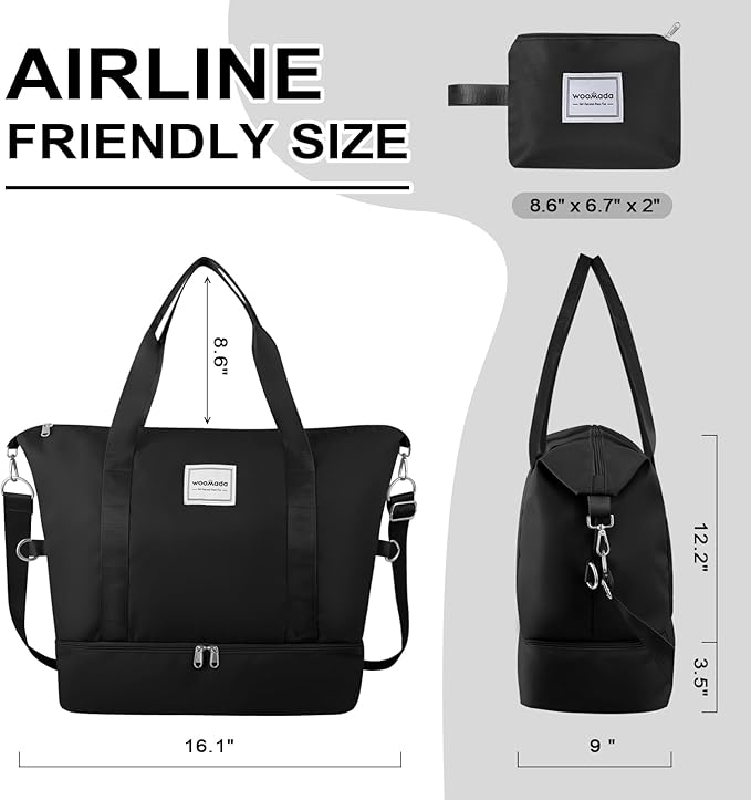 WOOMADA Weekender Bag for Women, Travel Duffel Bags with Shoe Compartment & Wet Pocket, Personal Item Bag for Airlines
