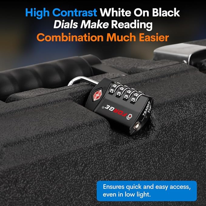 Forge TSA Approved Luggage Locks for Air Travel, Gym Lockers, School Lockers, Pelican Cases, Easy Read Dials, Durable Alloy Body, Black 6 Pack.