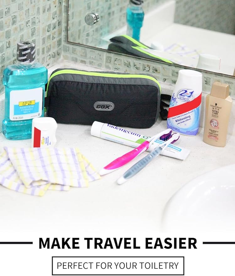 GOX Travel Small Toiletry Bag for Men Nylon Dopp Kit Medicine Bag Travel Organizer Pouch Shave Kits for Teens Toiletry Essentials Bathroom Compact (Black, 7.9 * 3.7 * 2 Inches)