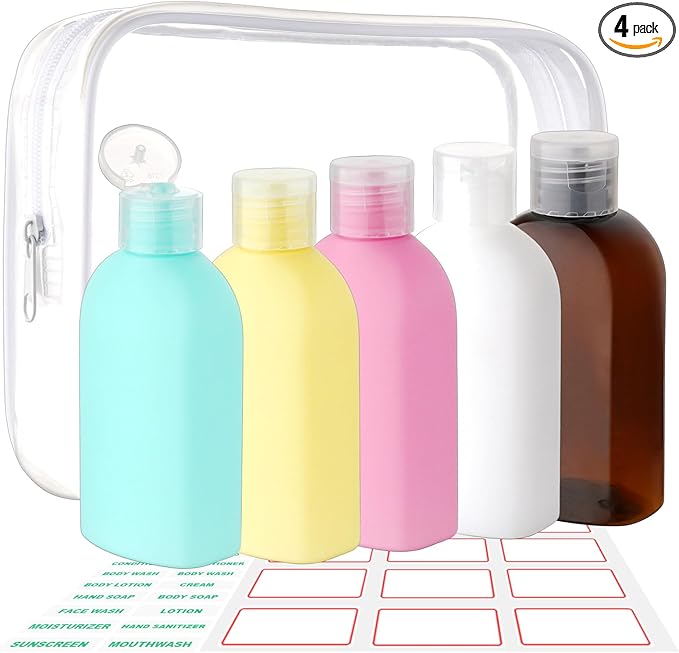 Cosywell 5 Pack 3.4oz Travel Bottles for Toiletries Shampoo and Conditioner Bottles TSA Approved Travel Size Containers Leak Proof Squeeze Bottle for Shampoo Conditioner Lotion(5colors)