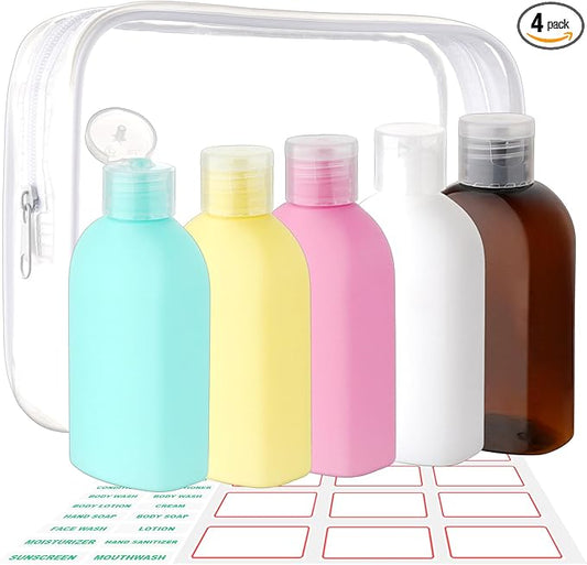Cosywell 5 Pack 3.4oz Travel Bottles for Toiletries Shampoo and Conditioner Bottles TSA Approved Travel Size Containers Leak Proof Squeeze Bottle for Shampoo Conditioner Lotion(5colors)