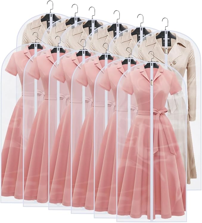 Garment Bags for Hanging Clothes (Set of 12) Suit Bags for Closet Storage Clothes Storage Bag Plastic Bag with Zipper for Suit, Sweaters Travel Laundry Wardrobe Closet Garment Dust Cover Bags