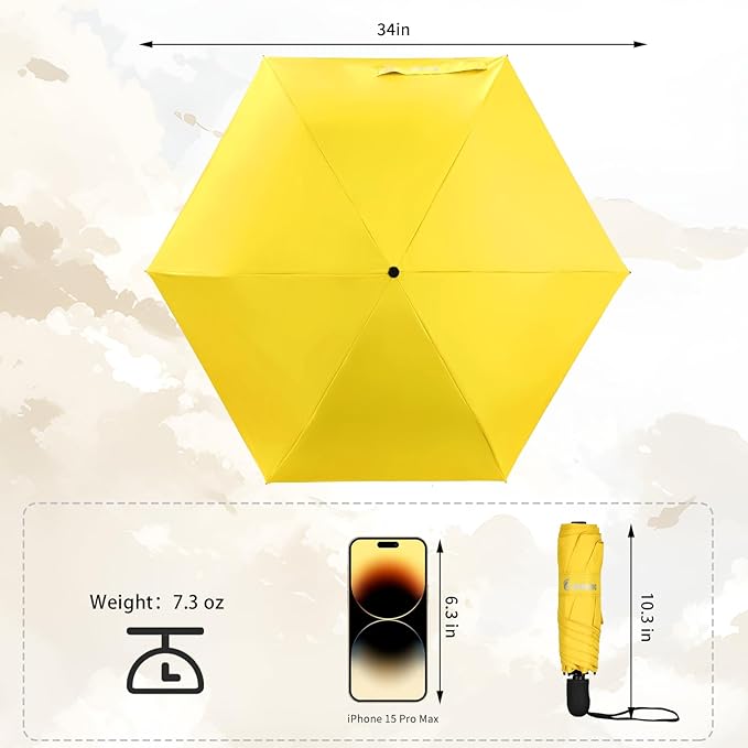 GAOYAING Mini Compact Travel Umbrella with Reflective Safety Stripes, Portable Folding Design with Case