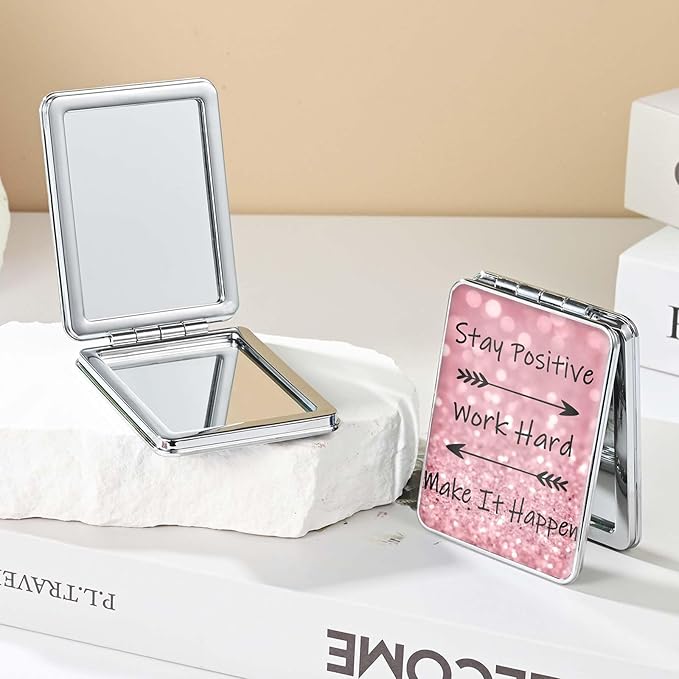 Pocket Mirror, Small Travel Mirror with Magnification, Portable Double-Sided Magnifying Cosmetic Mirror for Daily (Positive)