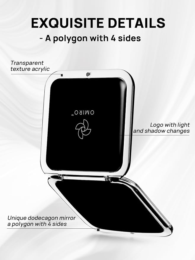 OMIRO Folding Compact Mirror, 1X/15X Magnification 3½” Pocket Size Square Hand Mirror for Travel Makeup (Transparent Black)
