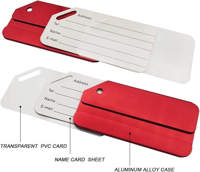 Aluminum Luggage Tags, Luggage Tag Holders for Travel Luggage Baggage Identifier by Ovener (5Pack Red)