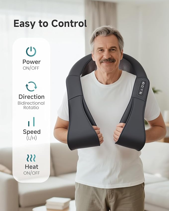 Snailax Shiatsu Back Neck Massager with Heat, Neck Shoulder Massager, Deep Kneading Massager Gifts for Mom, Dad, Mothers Day,Gifts Christmas Presents for Her,Him