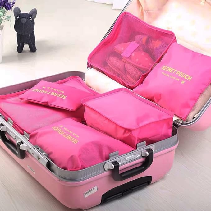 7 Set Packing Cubes Packing Organizers for Suitcase Travel Luggage Organizers with Shoes Bag for Suitcase Travel Accessories, Rose