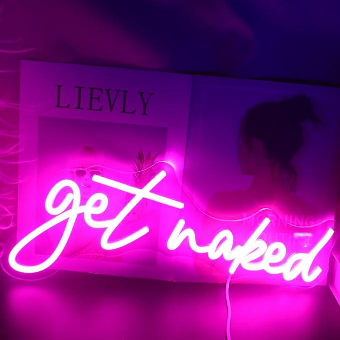 QiaoFei Led Get Naked Neon Sign Letters USB Powered Neon Lights for Room Home Bar Art Wall Decor Party Window Living Room Decor Christmas' Gift (Pink)