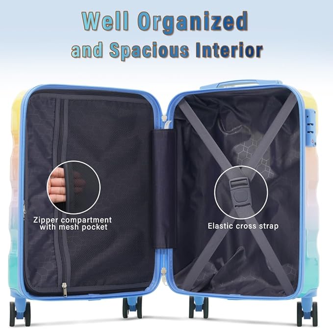 Lispin Luggage Set Softshell Expandable 4 Piece Suitcase with Wheels Softside Lightweight Travel Carry on Luggage (Blue 20"/24"/28")