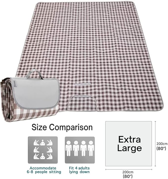Extra Large Picnic Blanket Beach Blankets, 80''x80'' Picnic Mat Waterproof Sand Proof Foldable Portable for Outdoor Camping Hiking Travel Grass Park Music Festival Lawn Mats (brown, 80x80 inch)