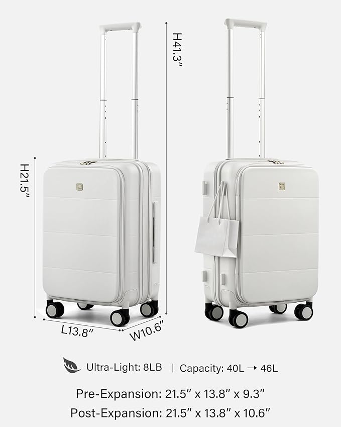 Hanke Hardside Expandable Carry On Luggage, 20 Inch Top Opening Trunk Luggages with Spinner Wheels, All-PC Hard Shell Carry-On Suitcase, Lightweight & TSA Airline Approved (Smoke White, 46L)