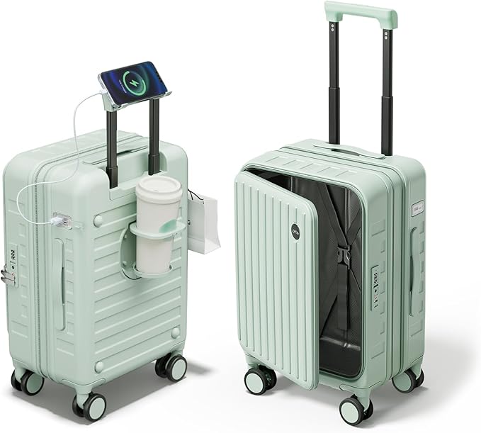 Expandable Lightweight PC Hard Shell Suitcase, 20-inch Carry On Luggage with TSA Lock, 360 Silent Spinner Wheels, Top Opening & Cup Holder - Ideal for Business Travel Suitcase (Mint Green)