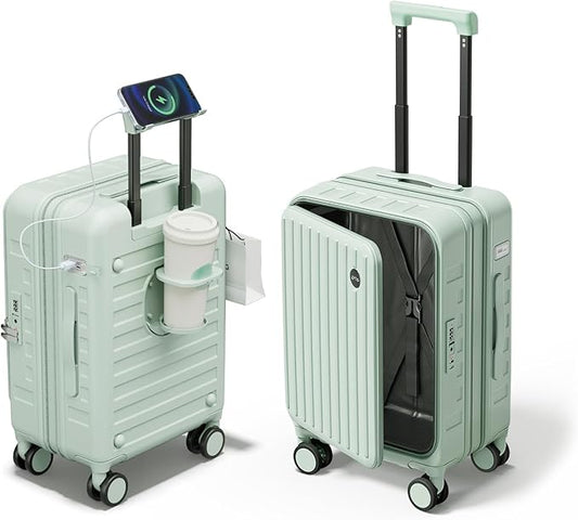 Expandable Lightweight PC Hard Shell Suitcase, 20-inch Carry On Luggage with TSA Lock, 360 Silent Spinner Wheels, Top Opening & Cup Holder - Ideal for Business Travel Suitcase (Mint Green)