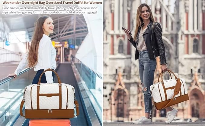 Weekender Bag, Large Travel Duffel Bag for Women, Carry on Overnight Bag with Shoe Compartment and Toiletry Bags