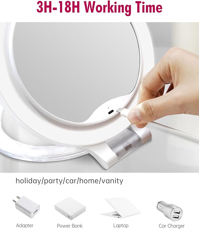 FASCINATE Magnifying Mirror 30X 1X Double Sided Magnification Makeup Vanity Mirror Rechargeable Lighted Mirror with 3 Color Lighting Modes Adjustable Rotation LED Vanity Mirror