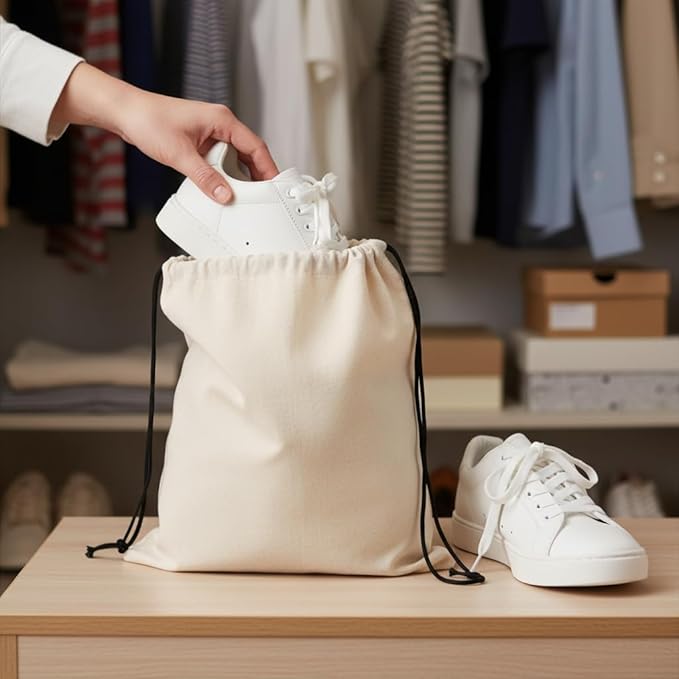 Shoe Bags for Travel Packing - Drawstring Sneaker Travel Bags - Cotton Cloth Shoe Dust Bags for Storage & Luggage - Washable Dust Cover Bags for Boots and Dress Shoes (3 Medium: 19"x15")