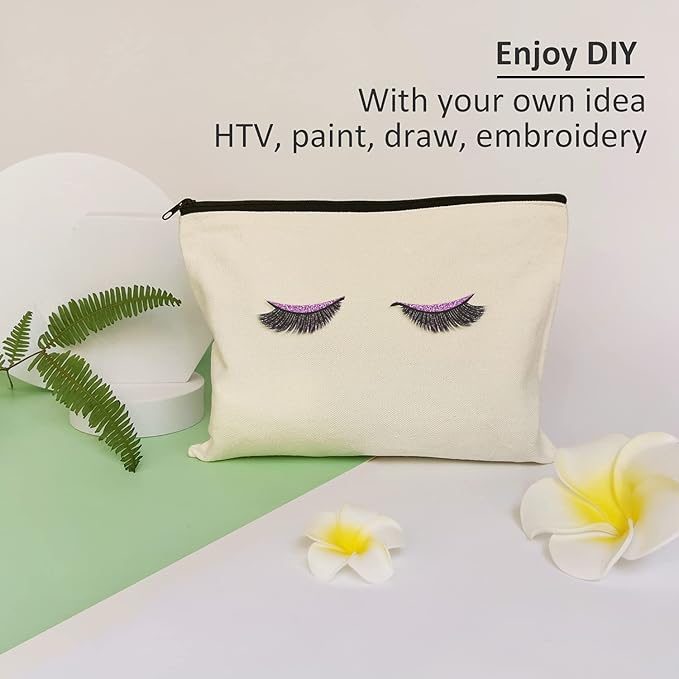 Koolmox Canvas Zipper Pouch Bulk, 20 Pack 9x7'' Large Canvas Makeup Bags Plain for Women to Personalize Decorate Tie Dye Vinyl Print into Cosmetic Bags Travel Toiletry Pouch Pen Coin Bag