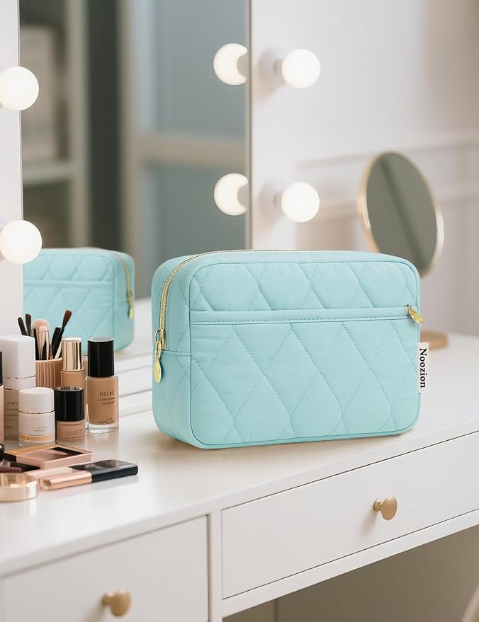 Noozion Makeup Bag Travel Toiletry Bag, Puffy Padded Cosmetic Bag for Women, Makeup Organizer Case, Wide-open Pouch Purse, Travel Essentials