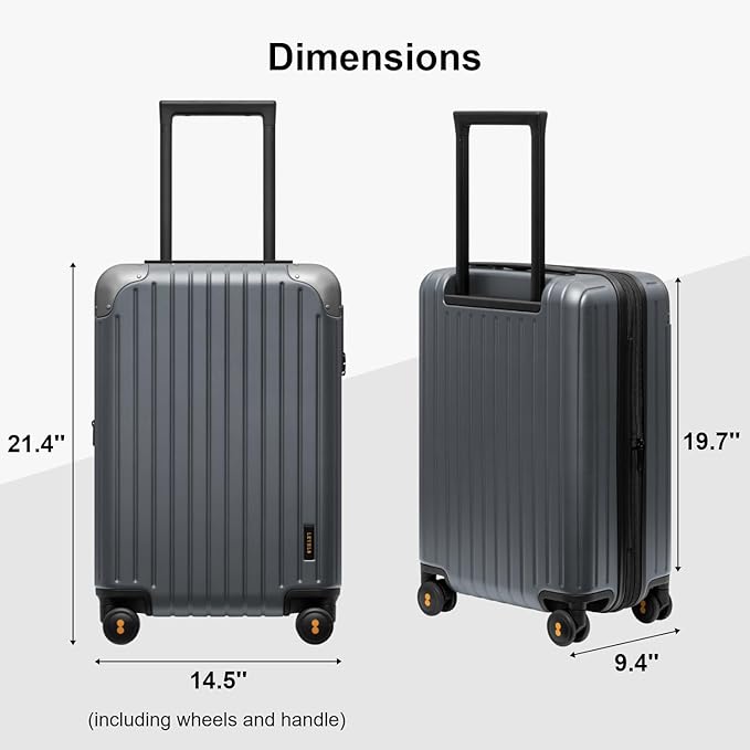 LEVEL8 Carry on Luggage Airline Approved, Hardshell Suitcases with Spinner Wheels, PC Expandable Luggage, 20 Inch, Gray
