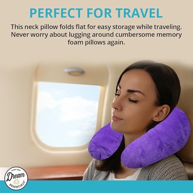Wild Essentials Inflatable Travel Neck Pillow, U-Shape with Washable Soft Cover (Purple)