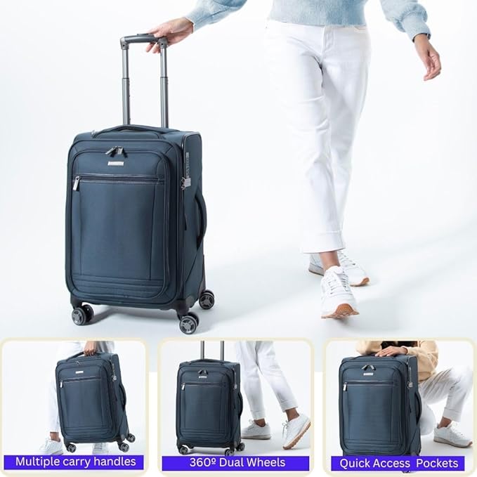 Ricardo Beverly Hills Avalon Softside 2-Piece Luggage Set Made with Sustainable 100% Recycled PET (rPET), Lightweight, Eco-Friendly Travel, Expandable, Dual Spinner Wheels, Storm Blue, (20" & 28")