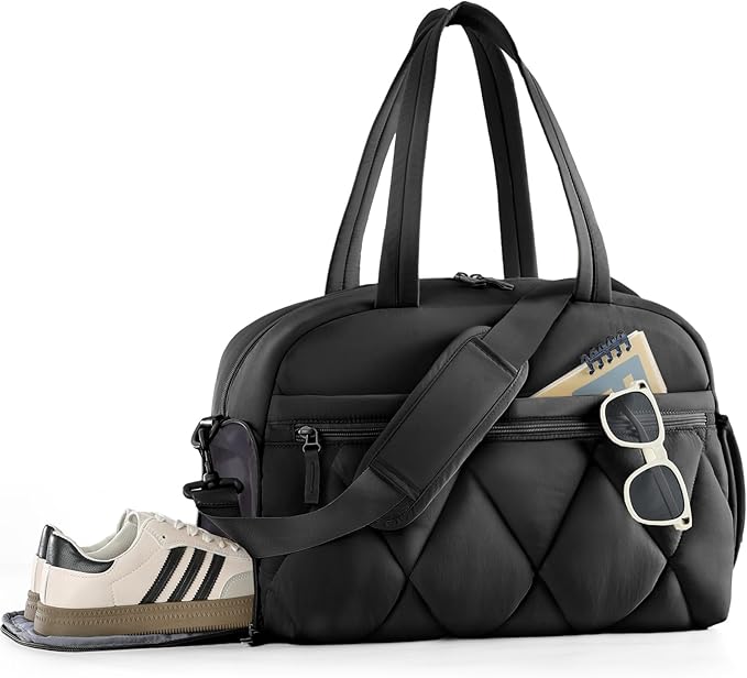 Travel Duffle Bag for Women - Gym Bag With Shoes Compartment & Wet Pocket, Carry On For Weekender, Overnight, Sport(Black)