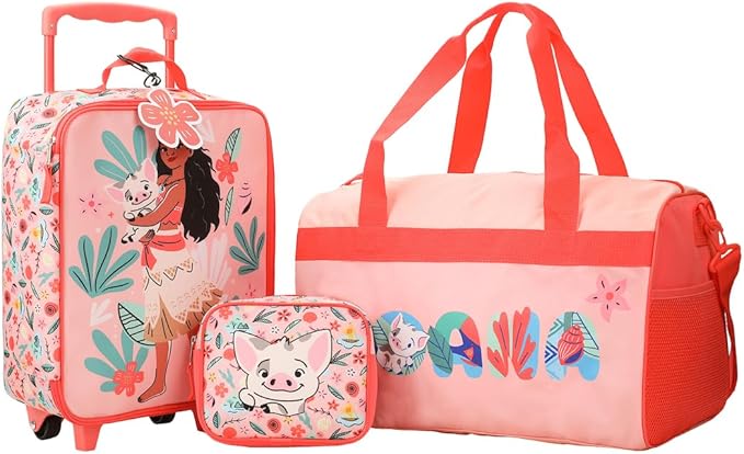 Bioworld Moana Pua & Moana Tropical Print Youth 4-Piece Carry On Luggage Travel Set