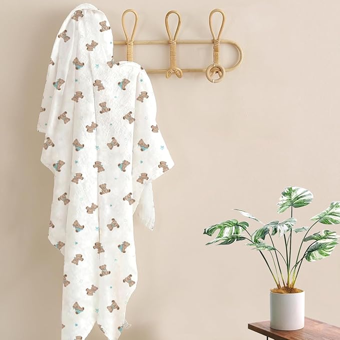 American Baby Company 2-Pack 100% Cotton Muslin Swaddle Blanket (47" x 47"), Soft, Breathable & Lightweight, Teddy Bear, Perfect for Swaddling, Travel and Gifting