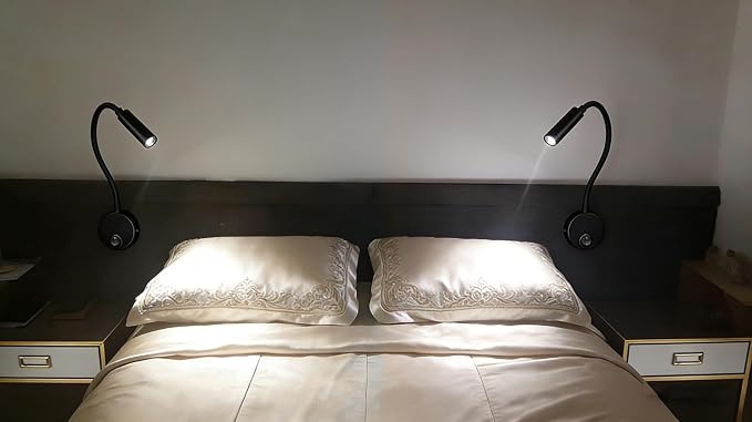Black Bed Reading Lamp, Wall Mounted 25°Focus Light with 6000K Pure White LED, AC85-265V Adjustable Neck Task Lamp for Bedside, Dorm Bunk Bed, Studio, Marine,Hospital & Hotel, 4.92ft Cord